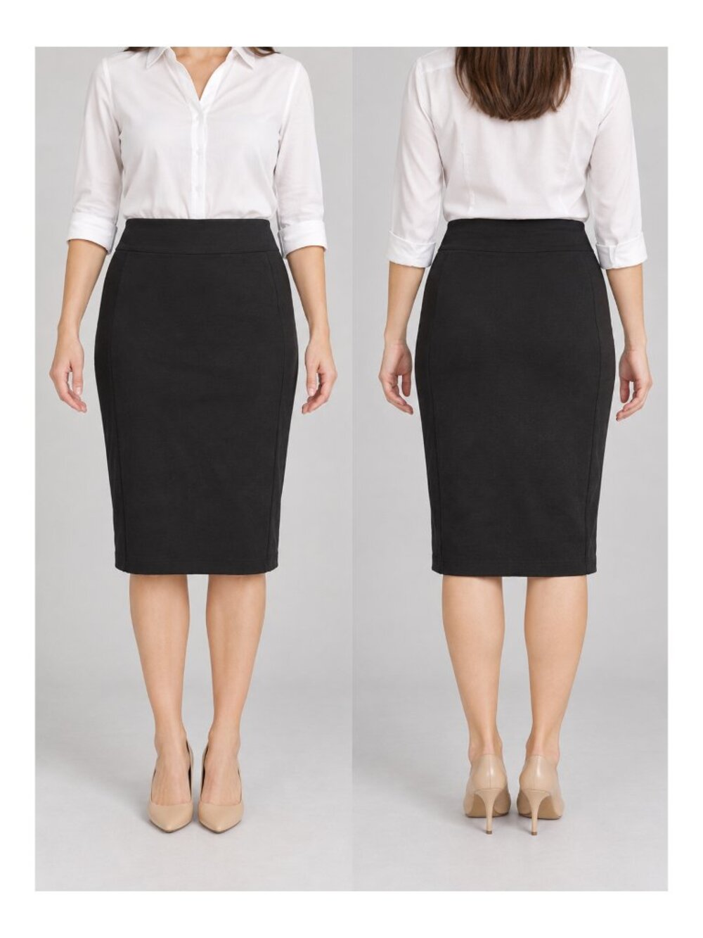 T Tahari Black Stretch Knit Pull On Pencil Skirt Womens Large L
